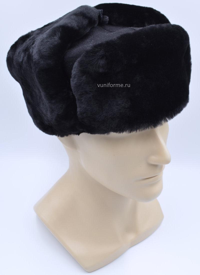Шапка ушанка чёрная, с сукном